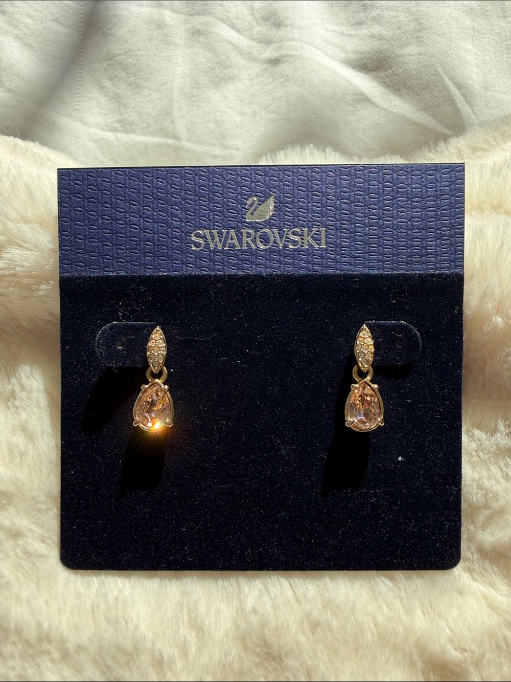 Swarovski Rose Gold Tear Drop Crystal Earrings with Pavé Accents